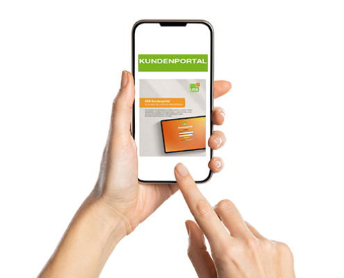 Ein Handy auf dem das Kundenportal aufgerufen wird