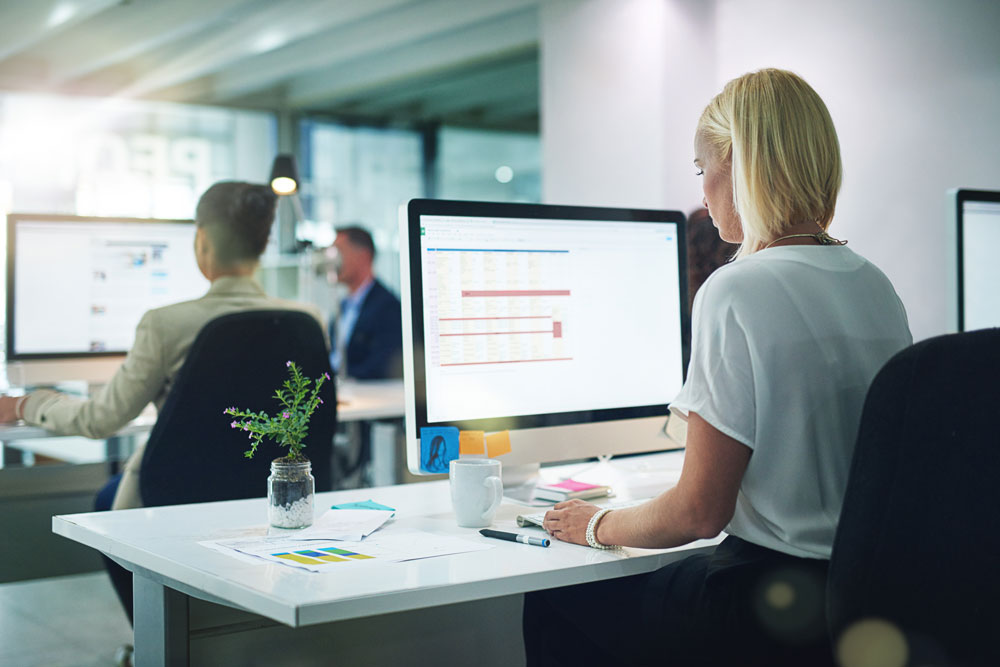 Zwei Frauen, die vor dem Computer sitzen und arbeiten