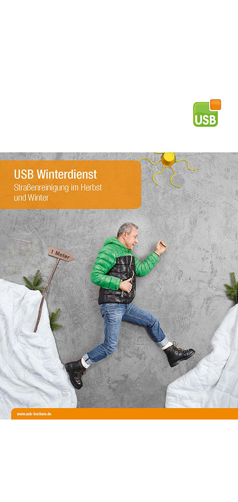 Plakat mit Aufschrift USB Winterdienst Straßenreinigung im Herbst und Winter
